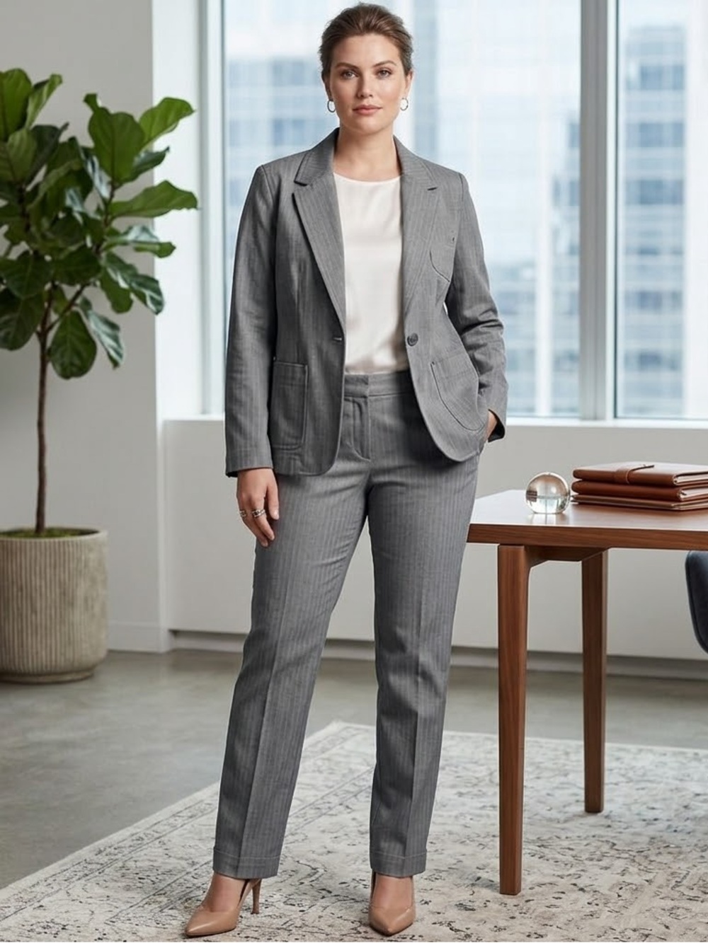 Isaac Mizrahi for Target Gray Herringbone 2 Piece Tailored Pantsuit- size 12